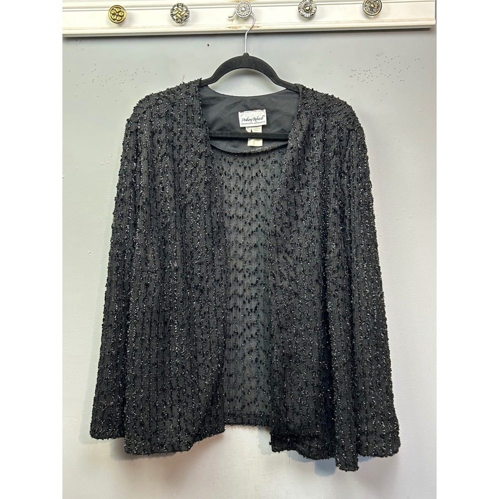 Anthony Richards Black‎ Textured Open Front Cardigan Jacket Womens 12 Shimmer